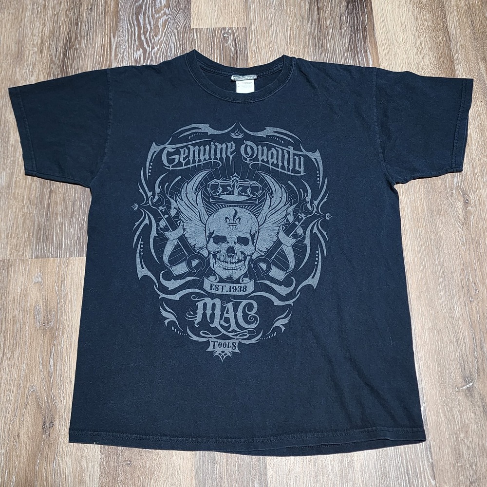 Mac Tools Y2K Black Grunge Style Graphic T Shirt Men's Large L Skull Goth Biker